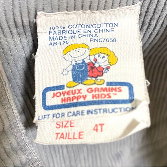 Vintage 80’s Gray Corduroy Happy Kids Football Overalls 4T - Picture 4 of 7